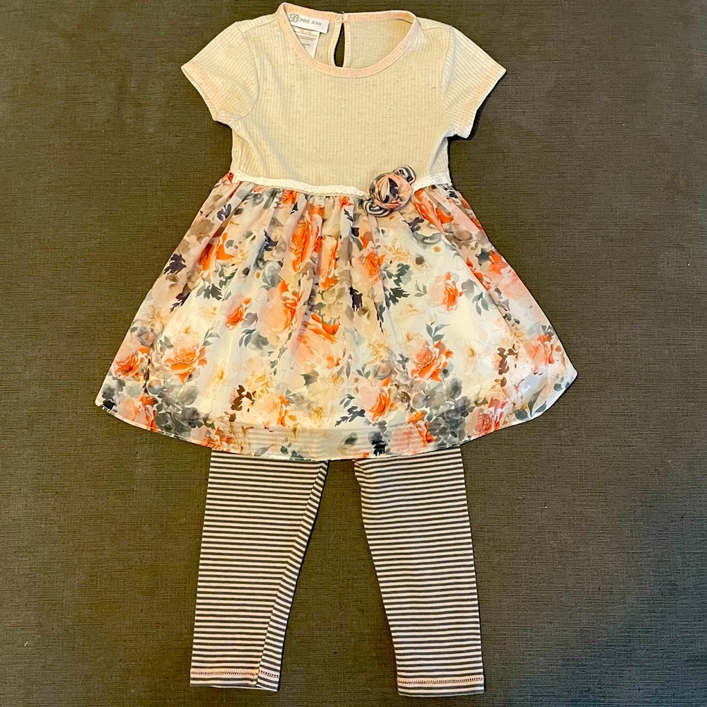 Bonnie Jean Toddler Girl’s Floral Outfit Tunic Dress Set Size 4T